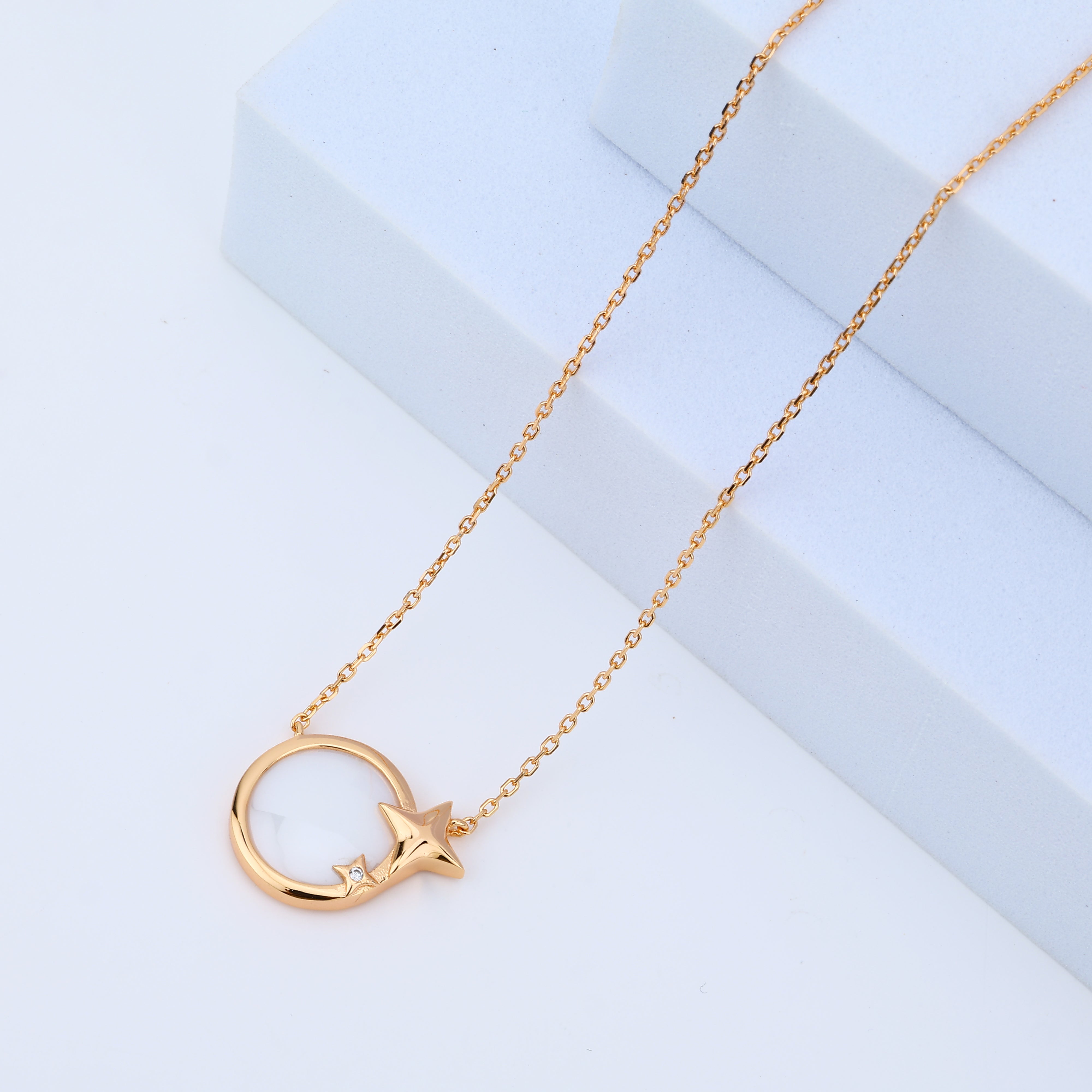 925 Rose Silver Ceramic Celestial Star Necklace