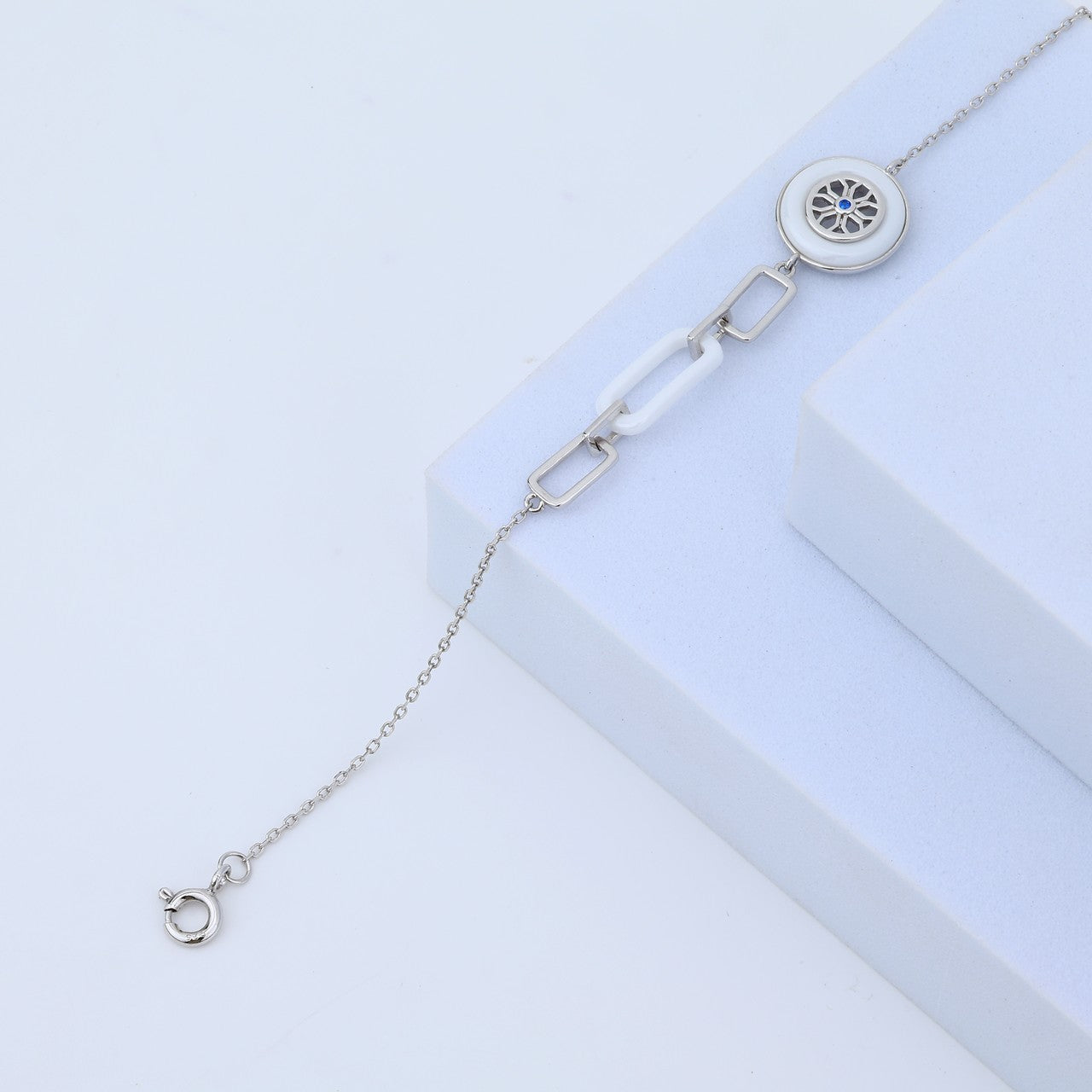 Silver & White Ceramic Set With Blue Crystal Accents