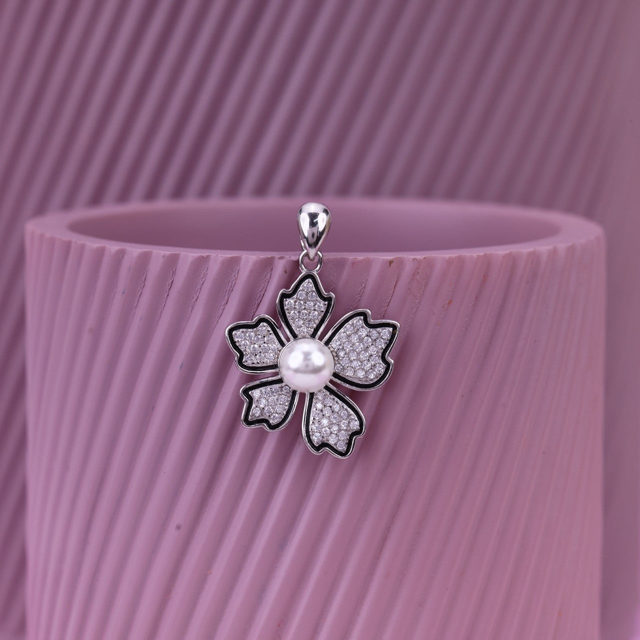 Floral Pearl Pendant Set For Women | Zircon Flower Design Earrings & Pendant