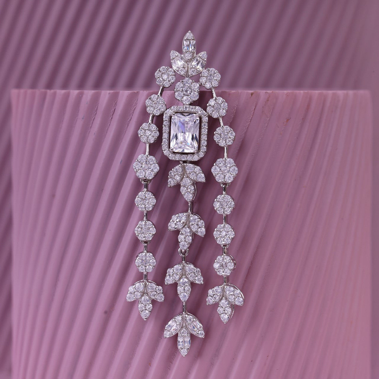 925 Silver Long CZ Drop Pendant Set | Designer Cubic Zirconia