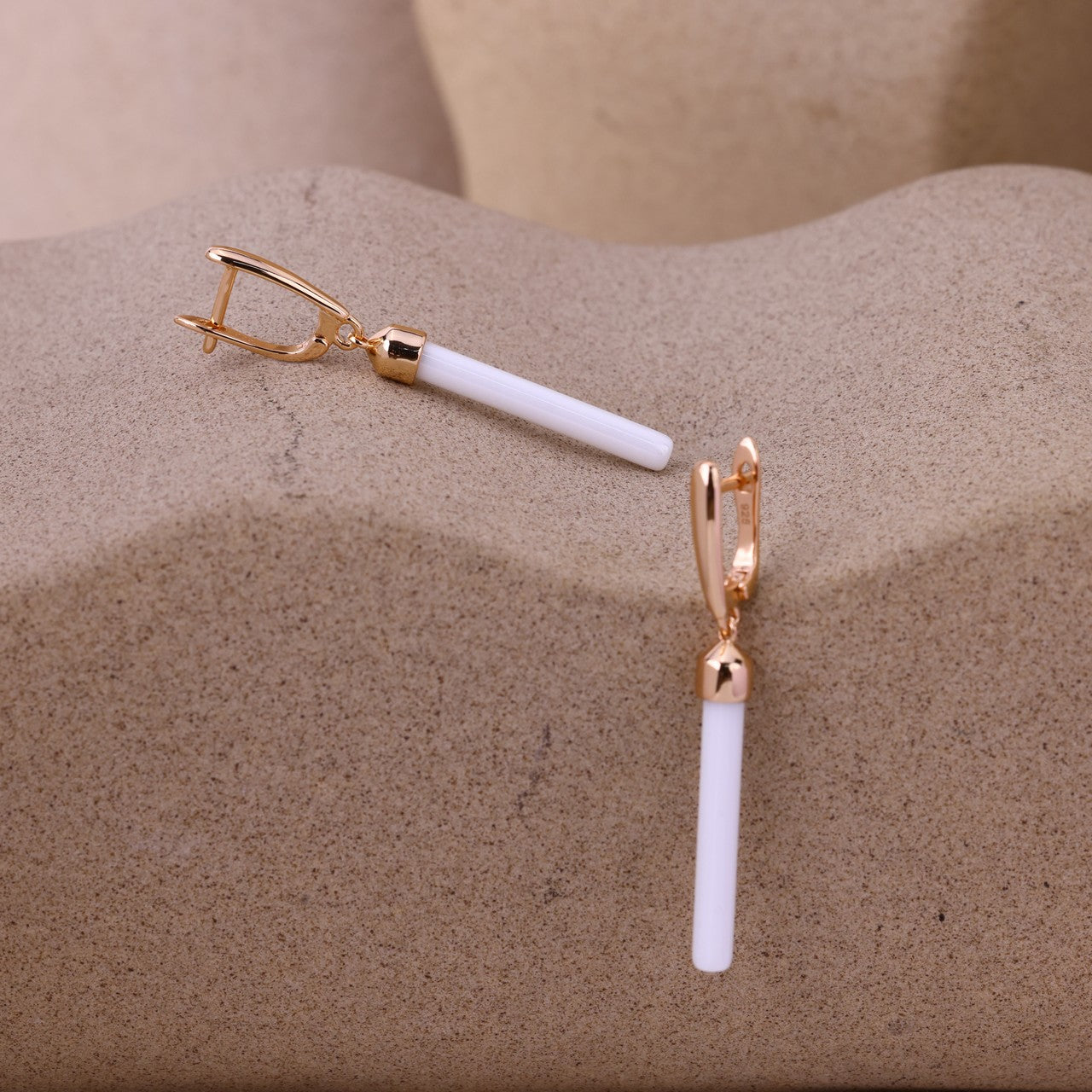 Blush Rose Silver White Ceramic Earrings- Modern Minimalist Luxury