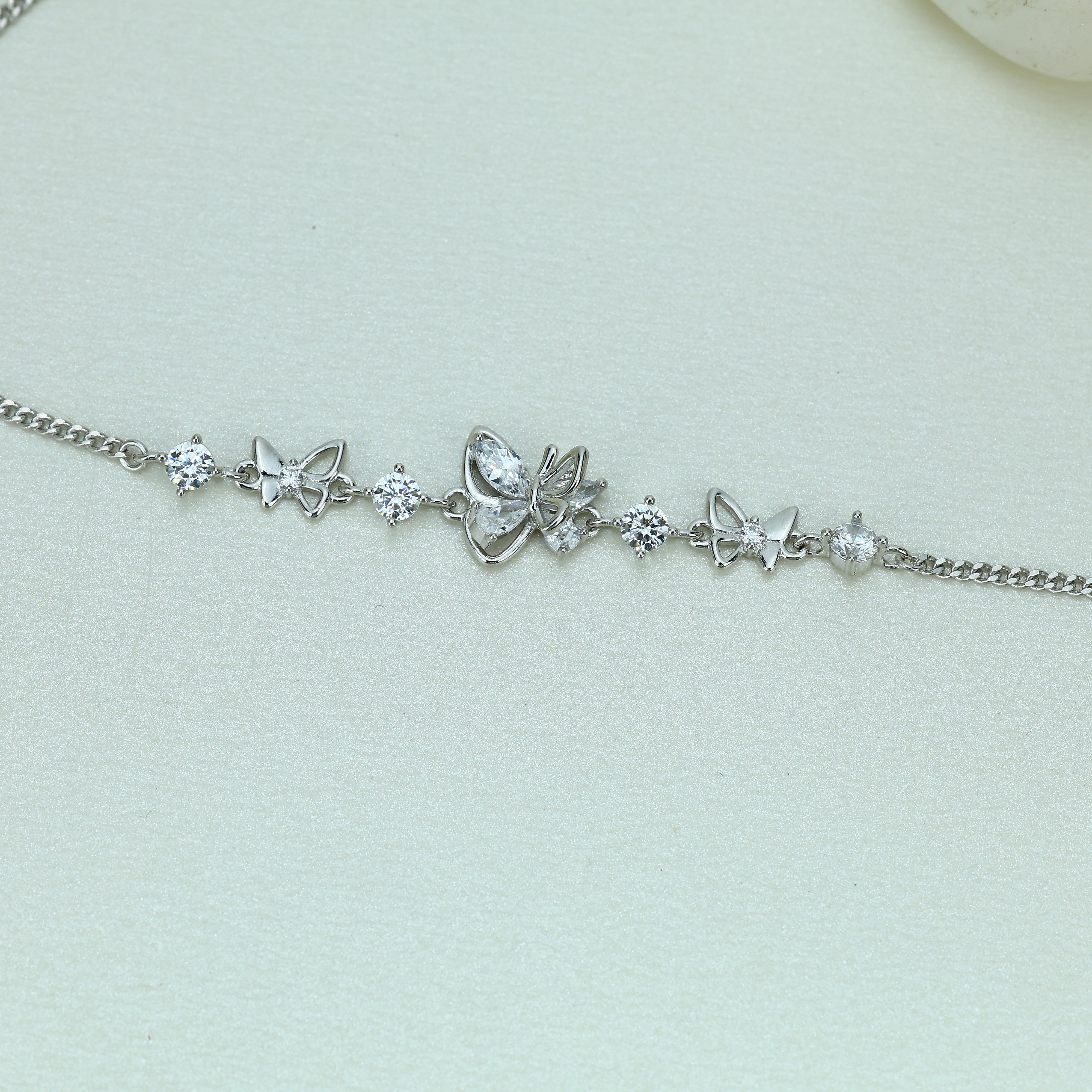 Diamond- Look Butterfly Motif Bracelet- 92.5 Silver