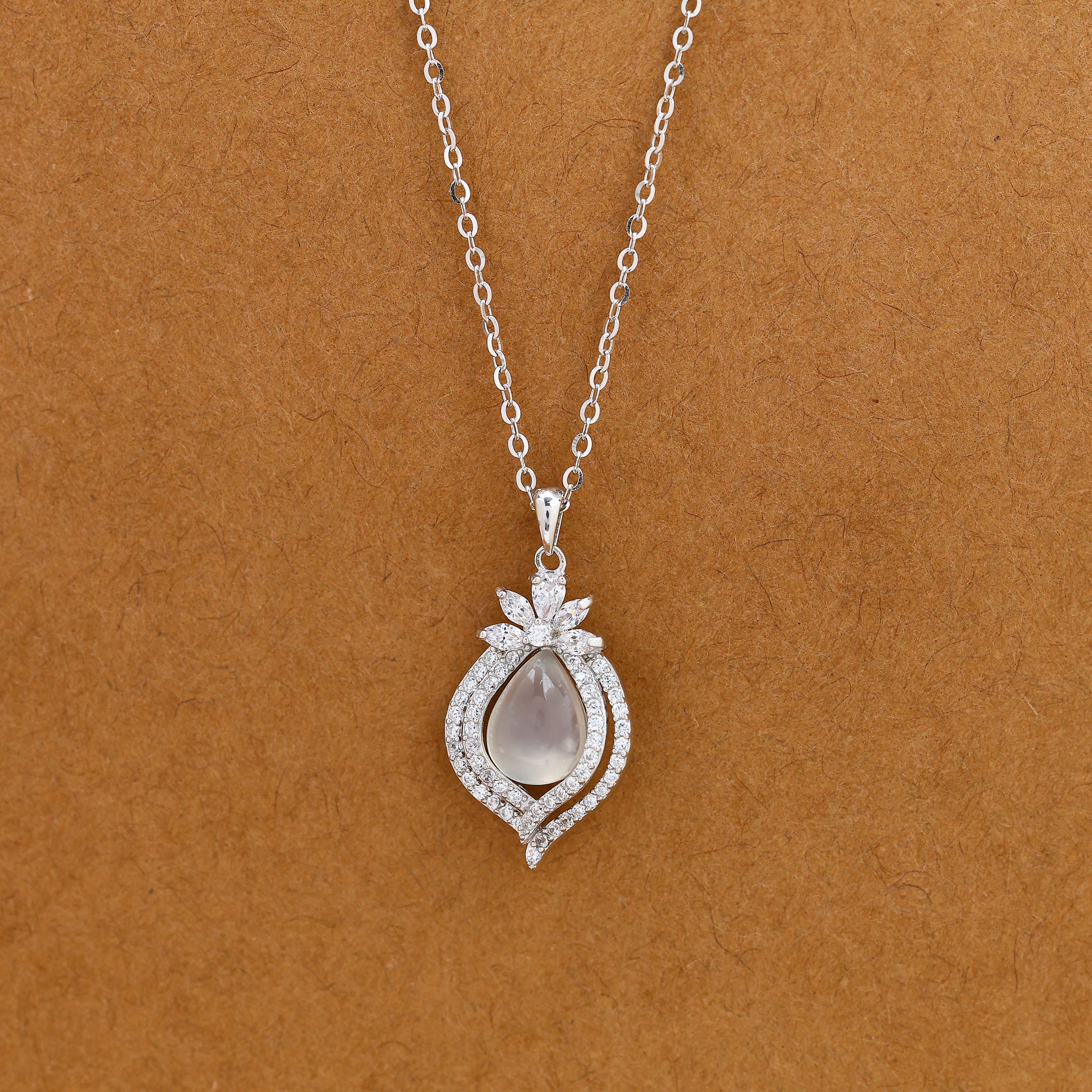 Pear Crystal Sparkle 925 Silver Necklace