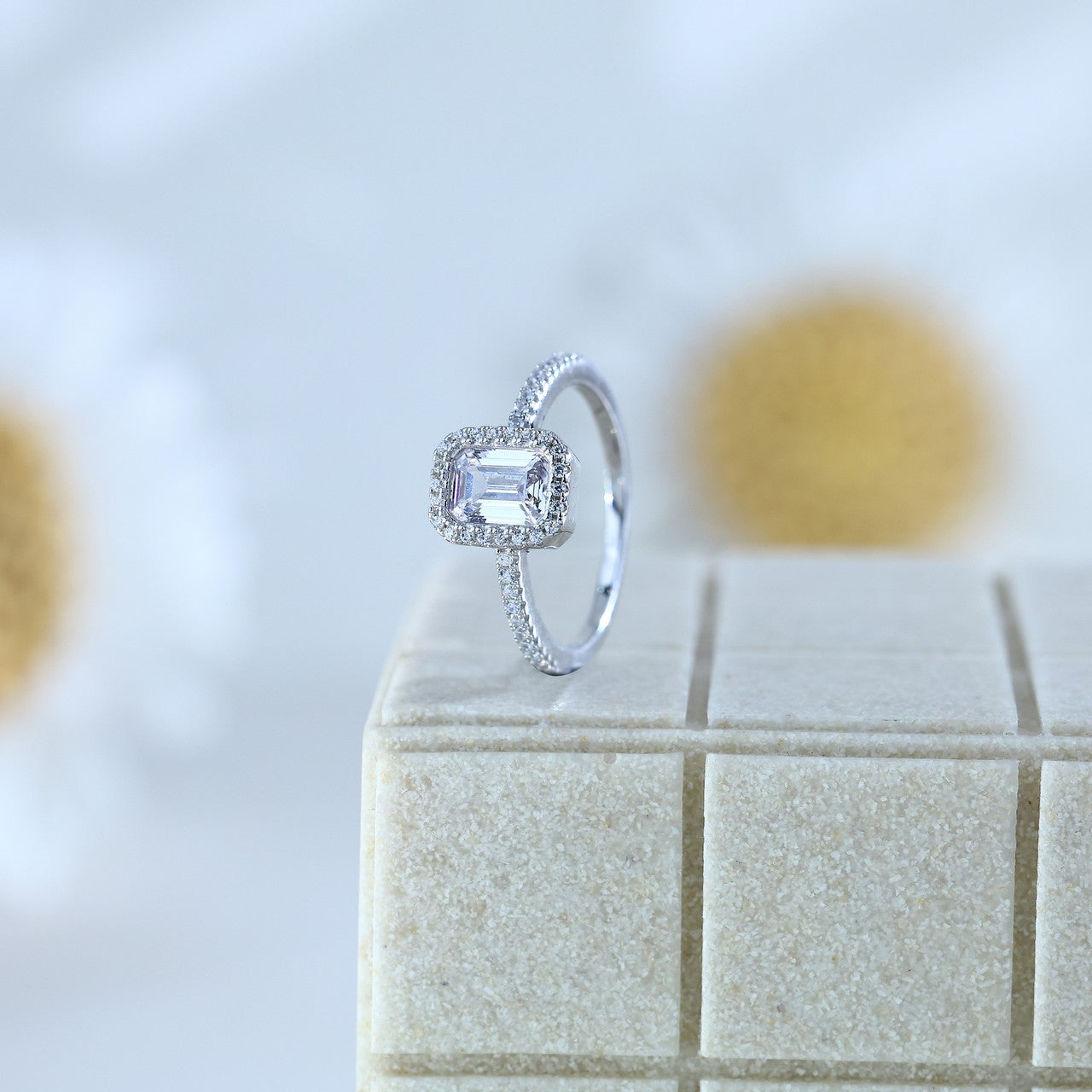 Square Halo Solitaire Dimond Ring | 925 Sterling Silver