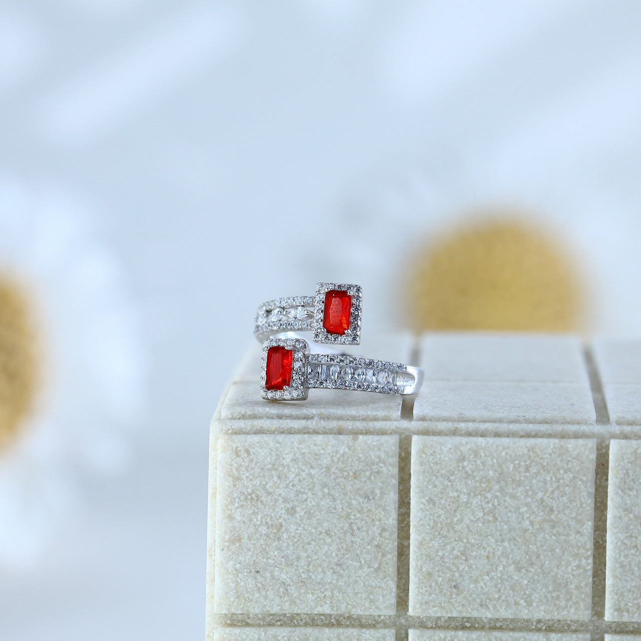 Trendy Red Stone Silver Ring | Gift For Girls & Women