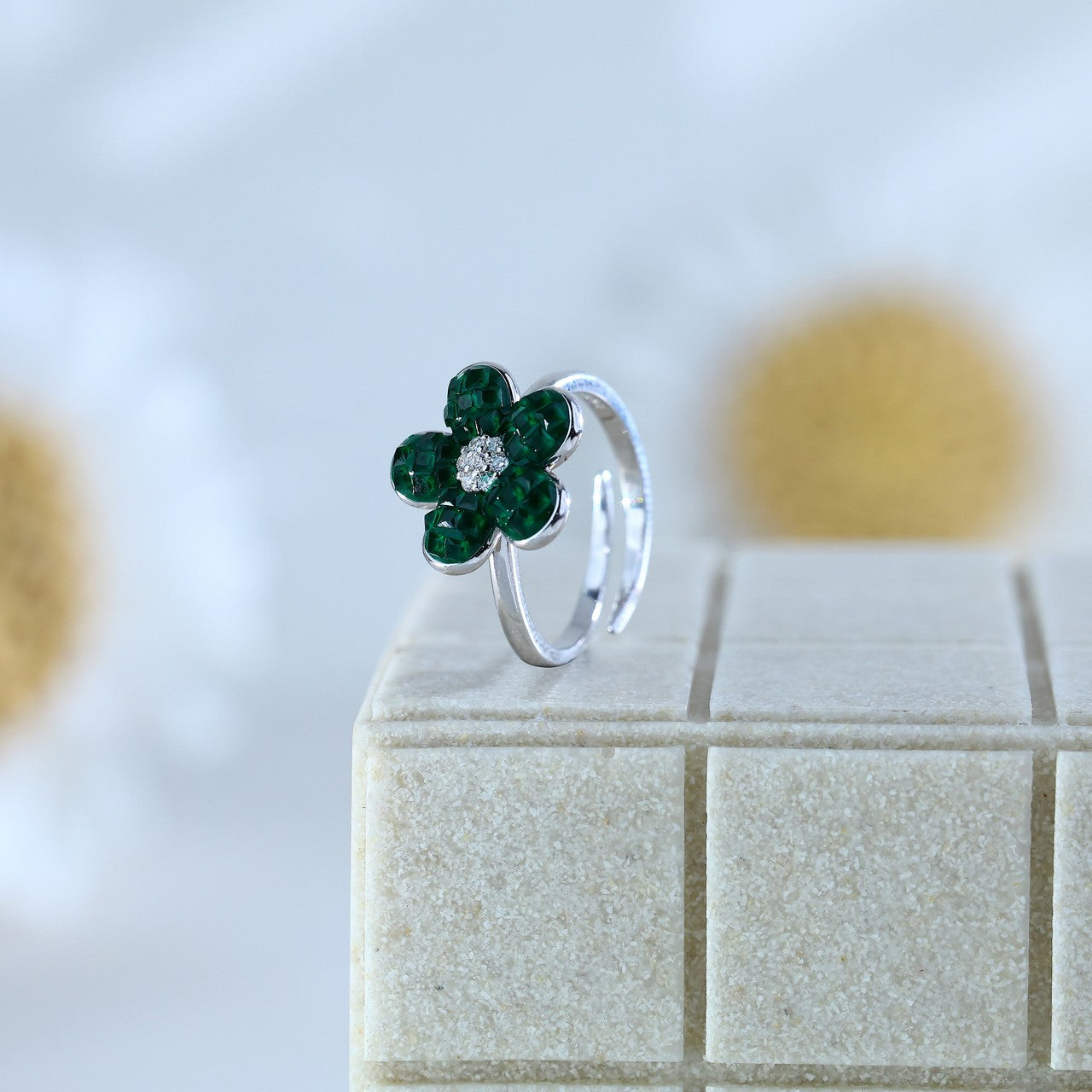 Green Bloom 92.5 Silver Trendy Ring