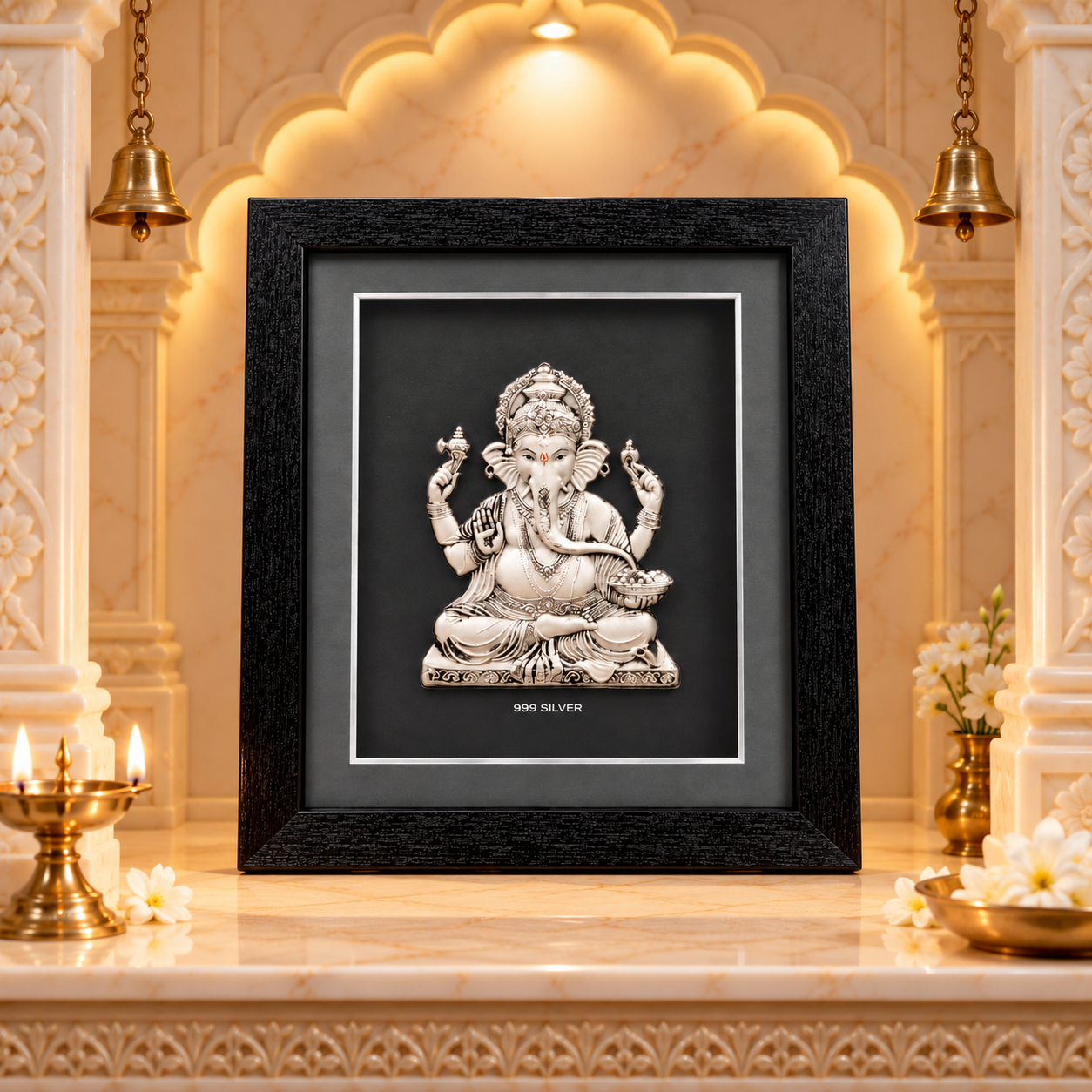 Divine 999 Silver Ganesh Ji Premium Designer Frame