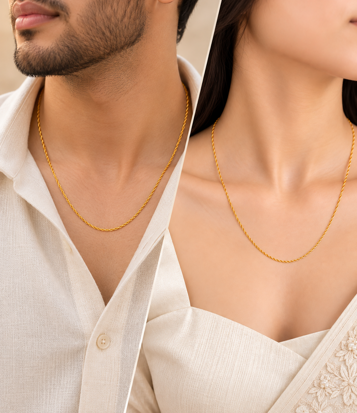 18K Gold Twisted Link Chain – Ultra Lightweight