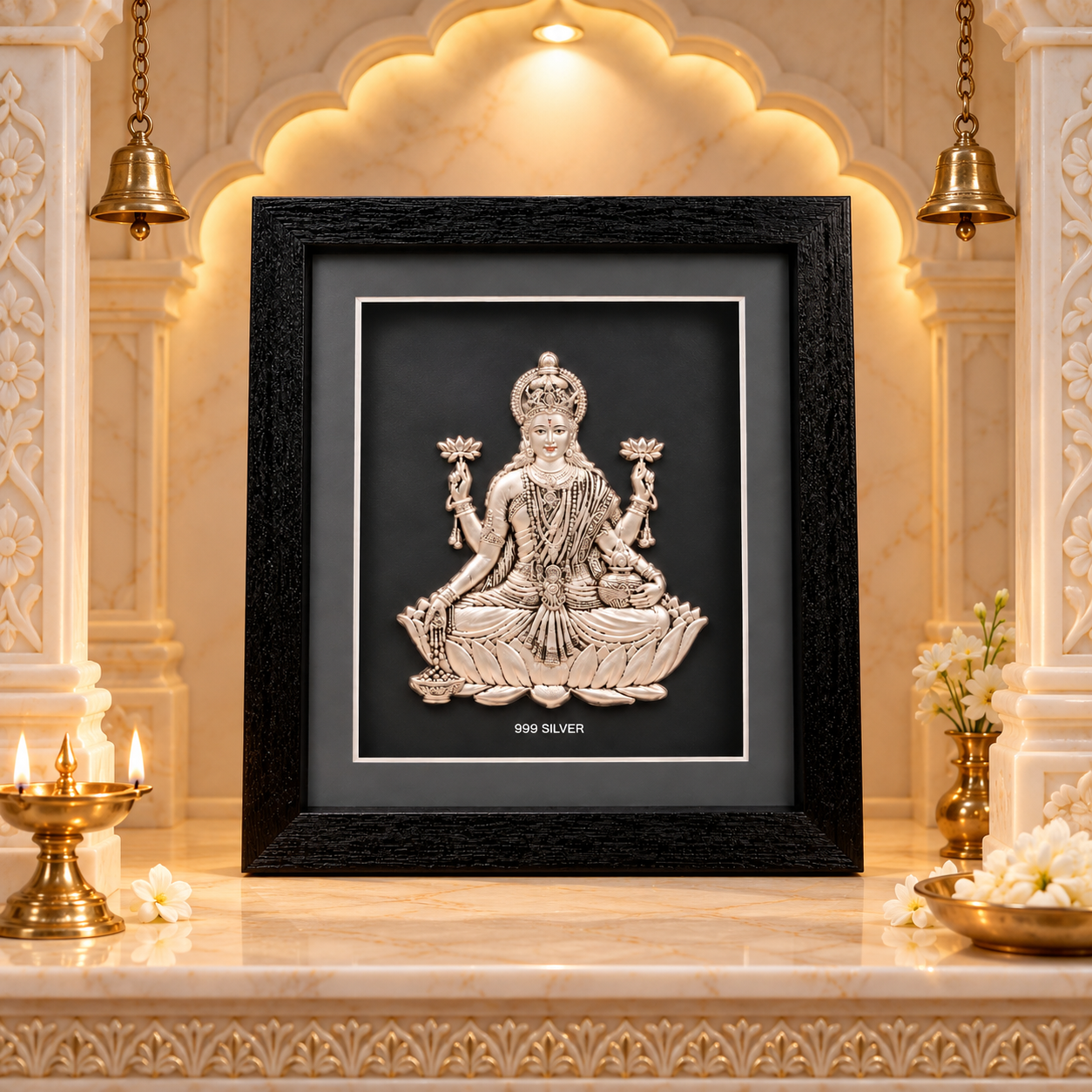 Divine 999 Silver Mahalaxmi Ji Premium Designer Frame