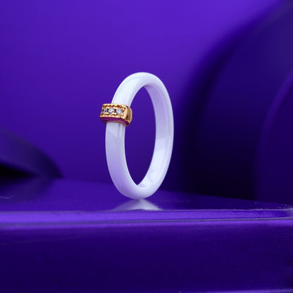 White Ceramic Glow Band- 3 Stone Elegance In 925 Silver-Rose