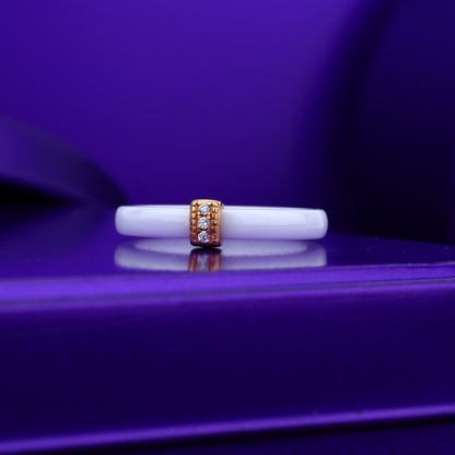 White Ceramic Glow Band- 3 Stone Elegance In 925 Silver-Rose