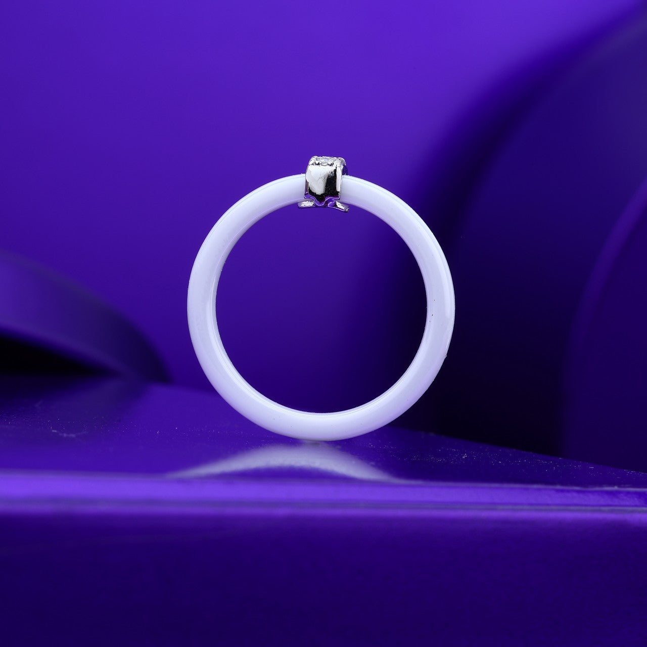 White Ceramic Glow Band- 3 Stone Elegance In 925 Silver-Rose