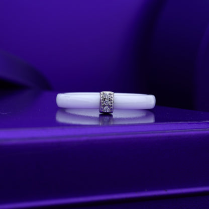 White Ceramic Glow Band- 3 Stone Elegance In 925 Silver-Rose