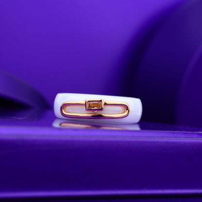 Modern Loop Stone White Ceramic Silver-Rose Silver RIng