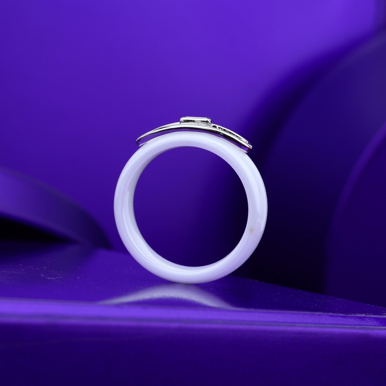 Modern Loop Stone White Ceramic Silver-Rose Silver RIng