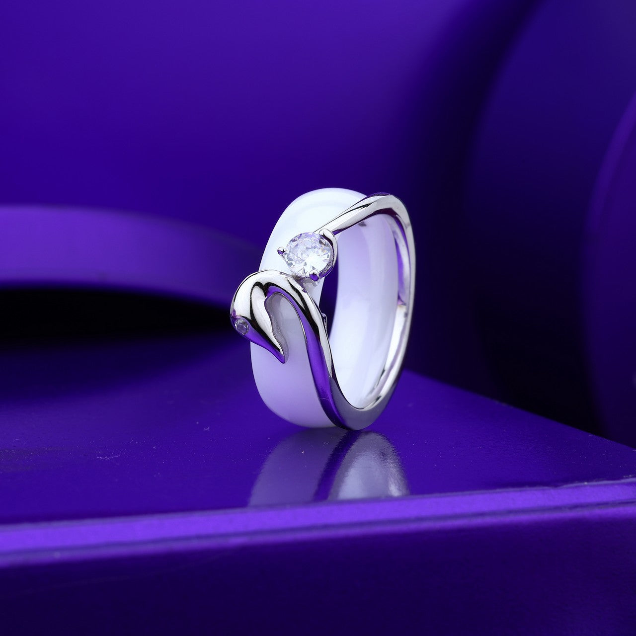 Graceful Swan Glow Ring- Silver & Rose Silver