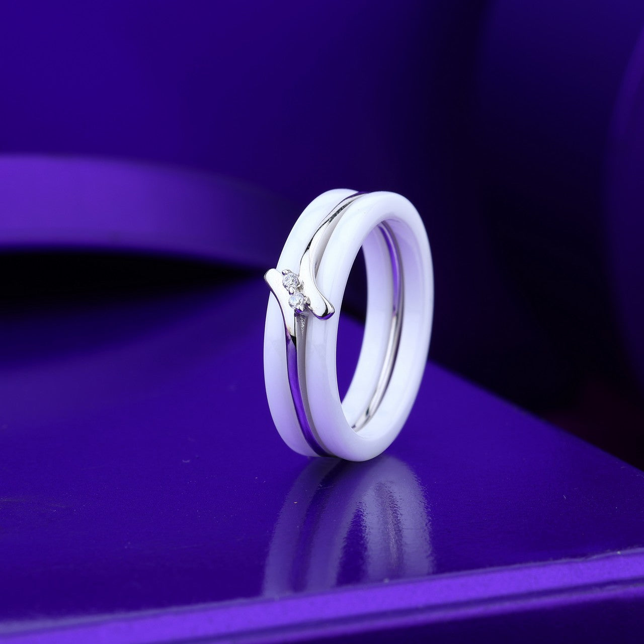 Triple Fusion Ceramic & Silver Band 3-in-1 Elegant Ring