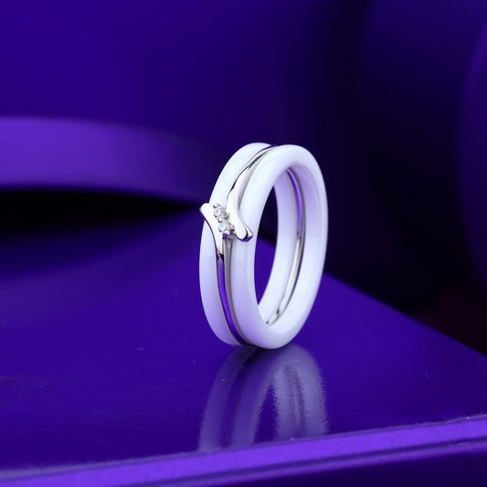 Triple Fusion Ceramic & Silver Band 3-in-1 Elegant Ring