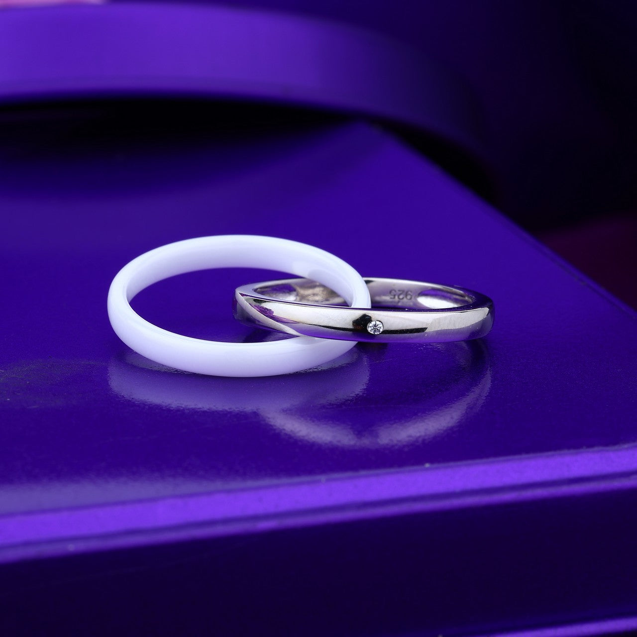 Dual Harmony Ceramic & Silver Stacked Ring Set