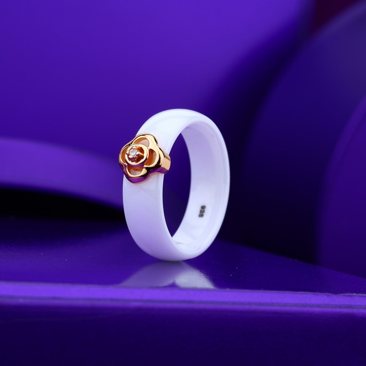 Blossom Ceramic Flower Ring- 925 Silver & Rose Silver