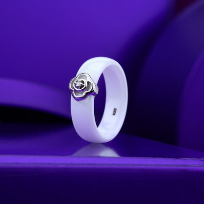 Blossom Ceramic Flower Ring- 925 Silver & Rose Silver