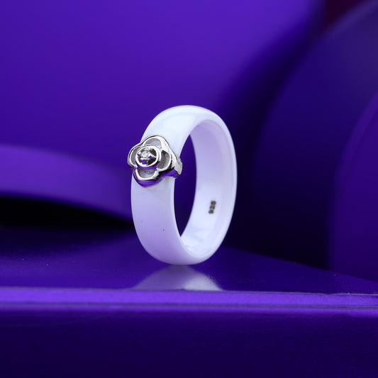 Blossom Ceramic Flower Ring- 925 Silver & Rose Silver