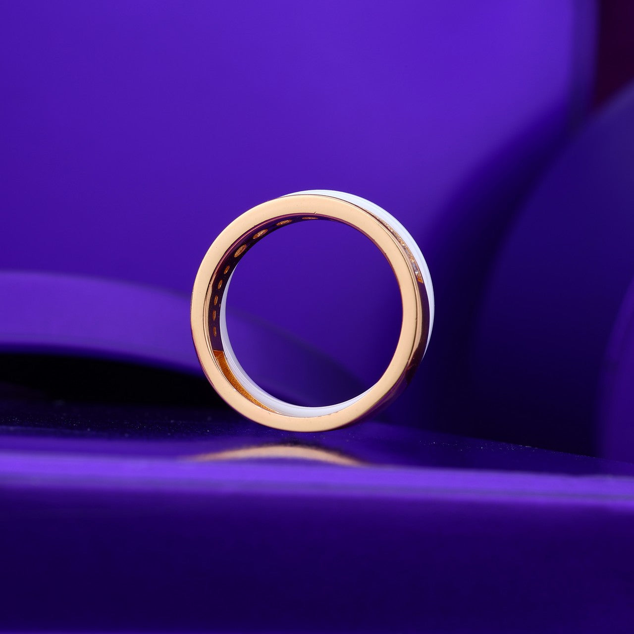 Dual harmony 925 Silver- Rose & Ceramic Dimond Ring