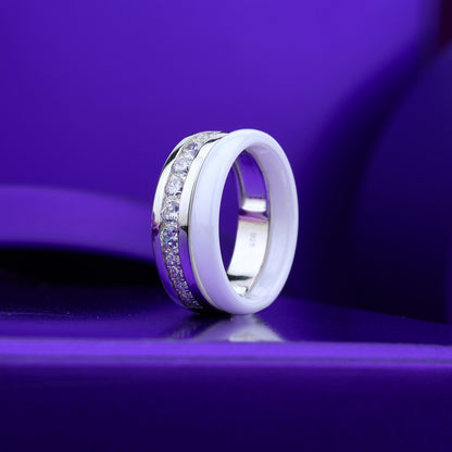 Dual harmony 925 Silver- Rose & Ceramic Dimond Ring