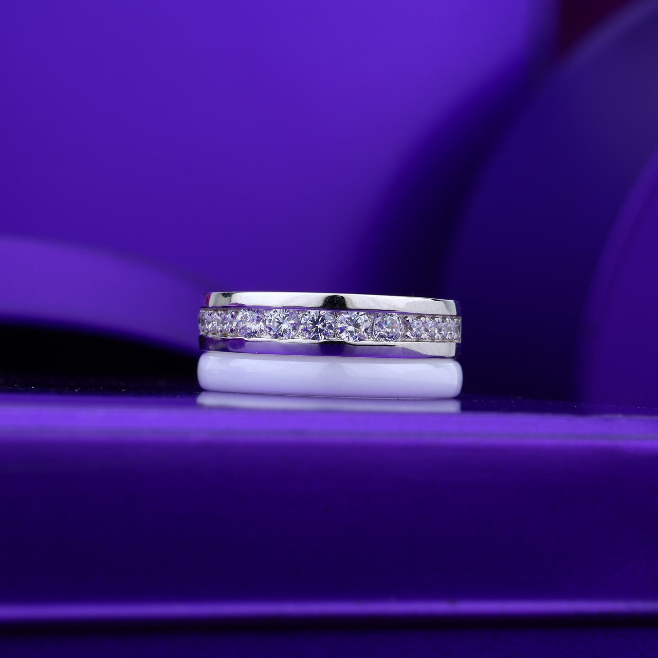 Dual harmony 925 Silver- Rose & Ceramic Dimond Ring