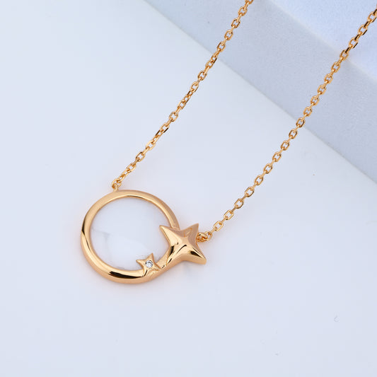 925 Rose Silver Ceramic Celestial Star Necklace
