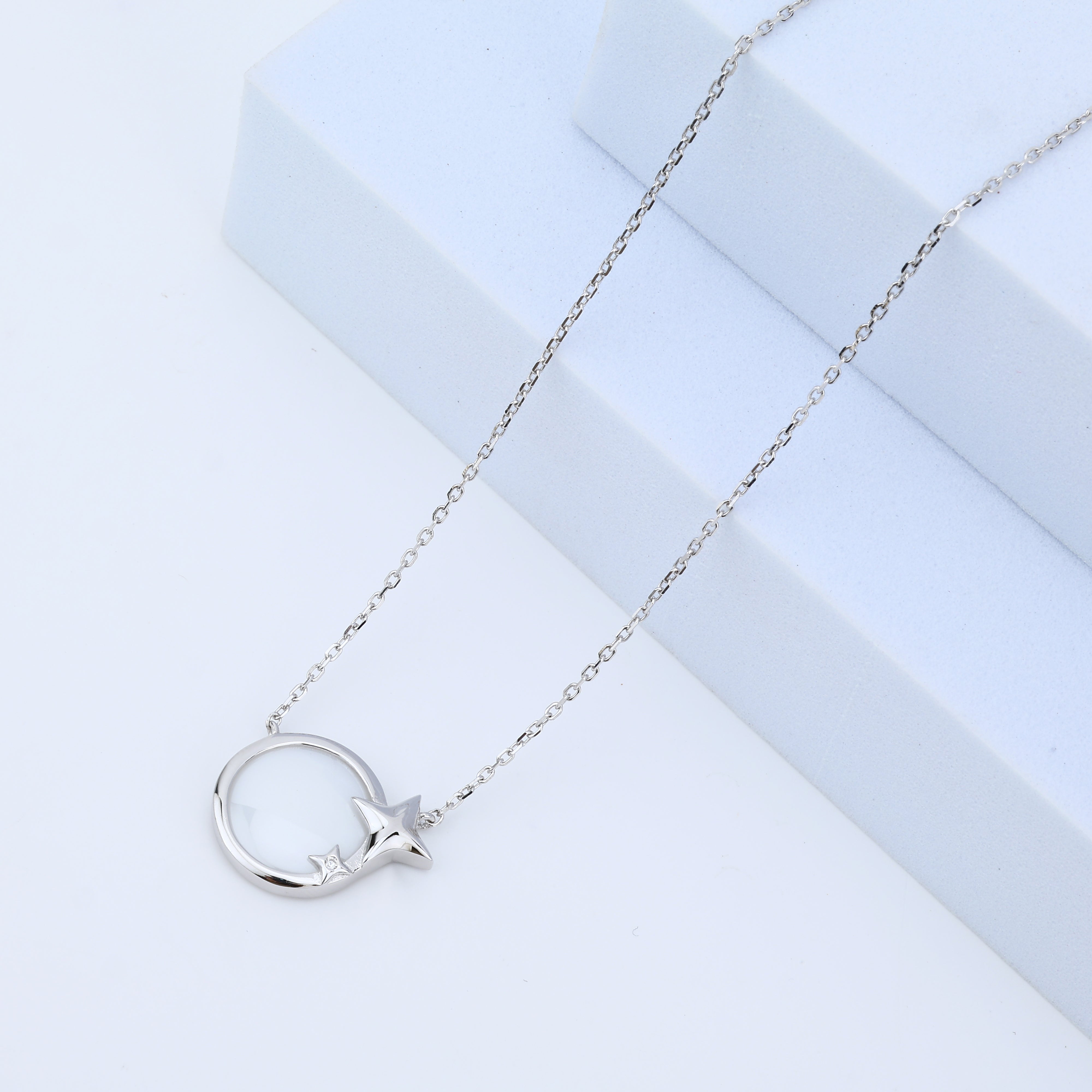 925 Sterling Silver White Ceramic Star Charm Necklace