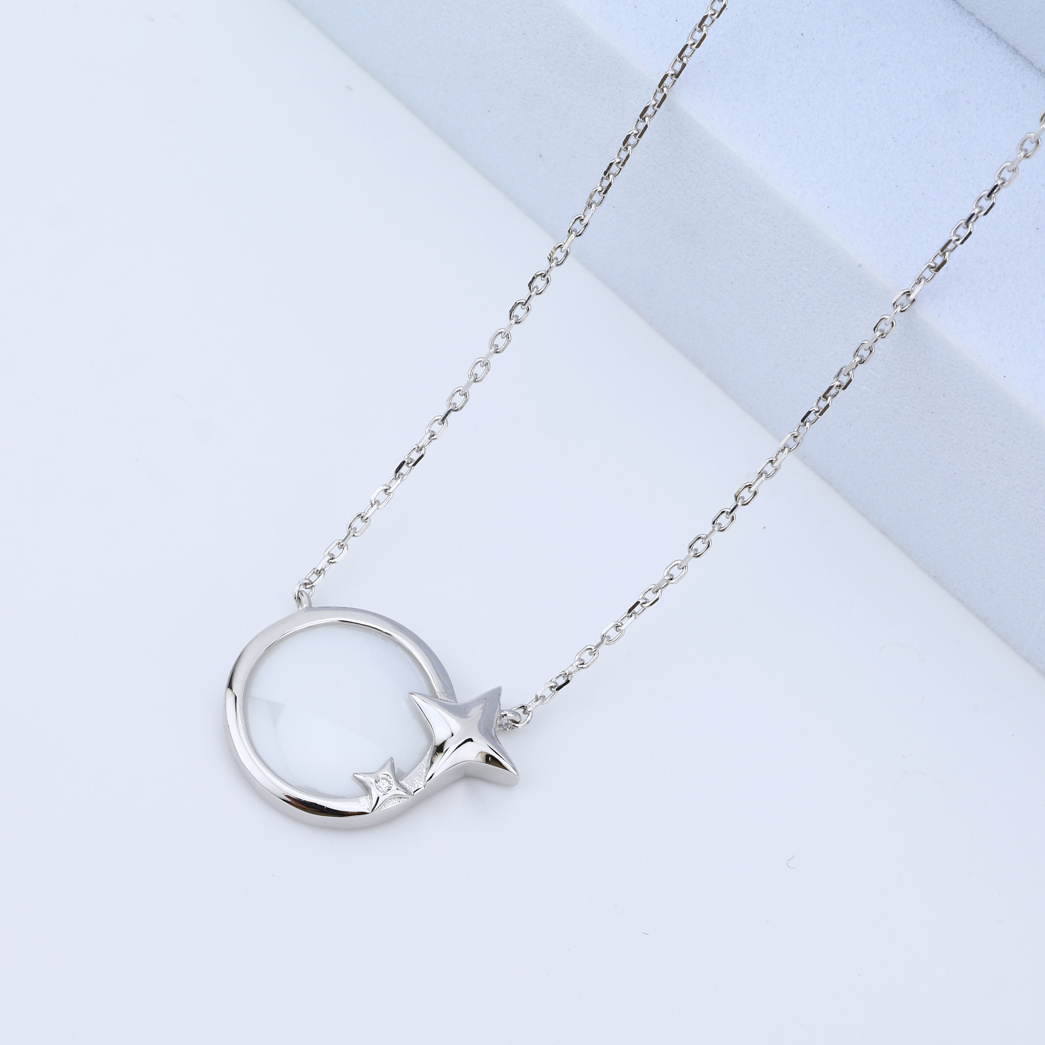 925 Sterling Silver White Ceramic Star Charm Necklace