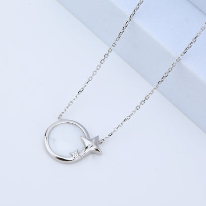 925 Sterling Silver White Ceramic Star Charm Necklace