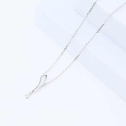 925 Sterling Silver Minimalist Curve Pendant Necklace with CZ Drop