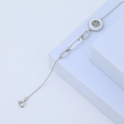 Silver & White Ceramic Set With Blue Crystal Accents