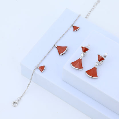 925 Sterling Silver Luxury Enamel Fan-Curve Earrings & Bracelet Set