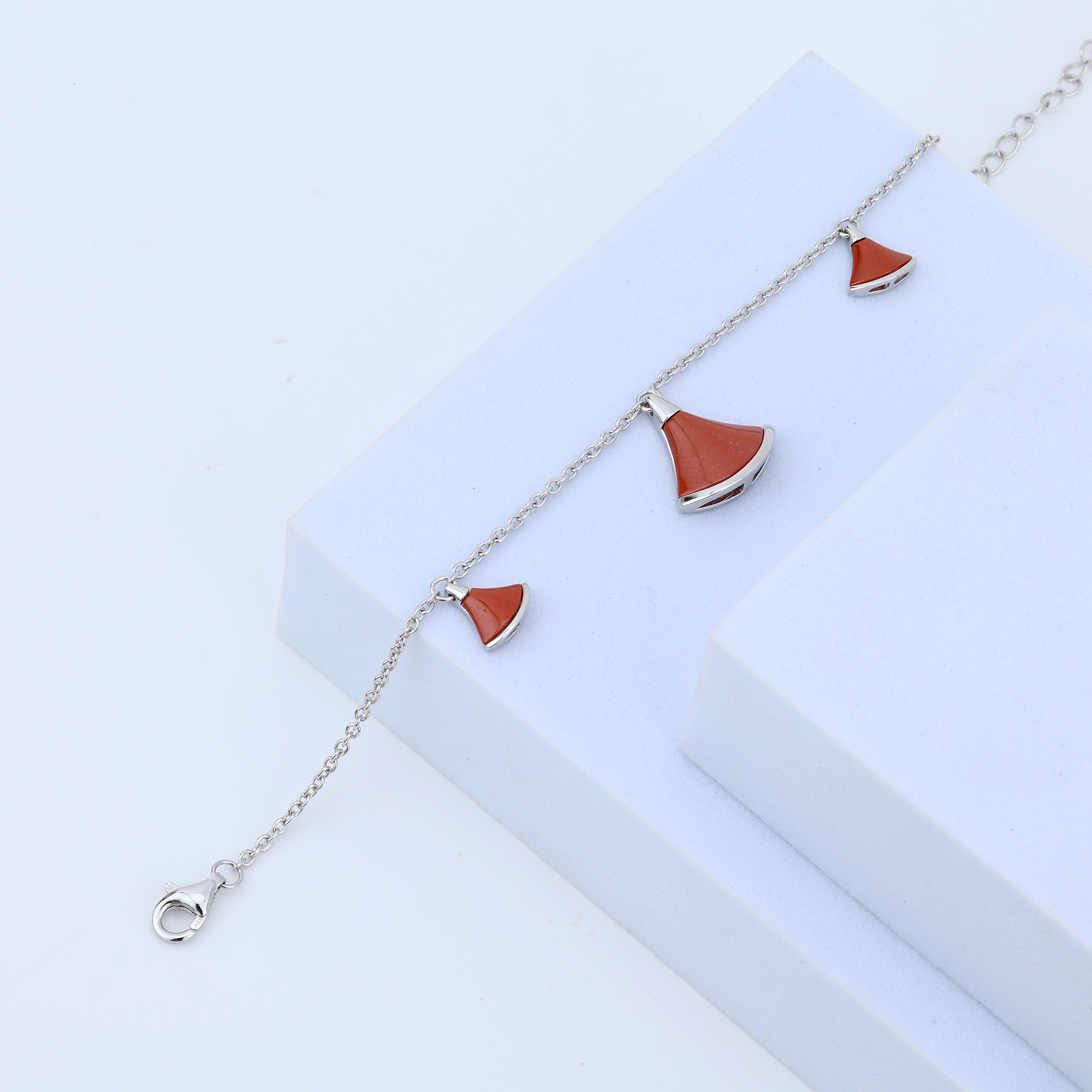 925 Sterling Silver Luxury Enamel Fan-Curve Earrings & Bracelet Set