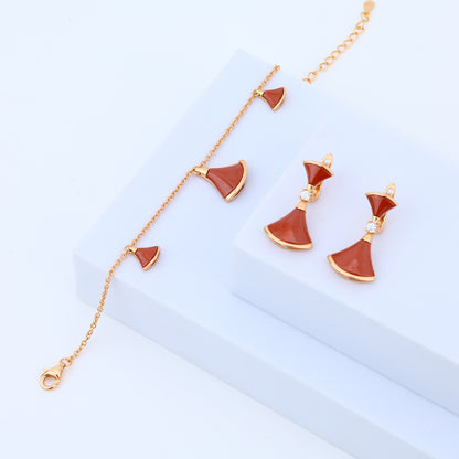 925 Rose Silver Designer Enamel Statement Earrings & Bracelet Set