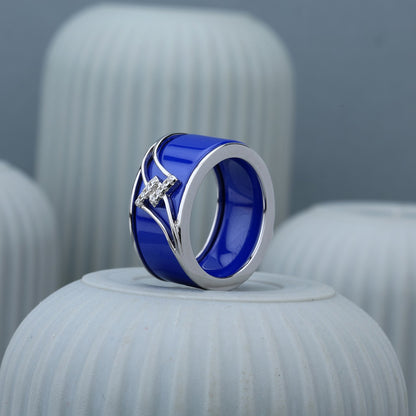 Blue Enamel Modern Silver Ring