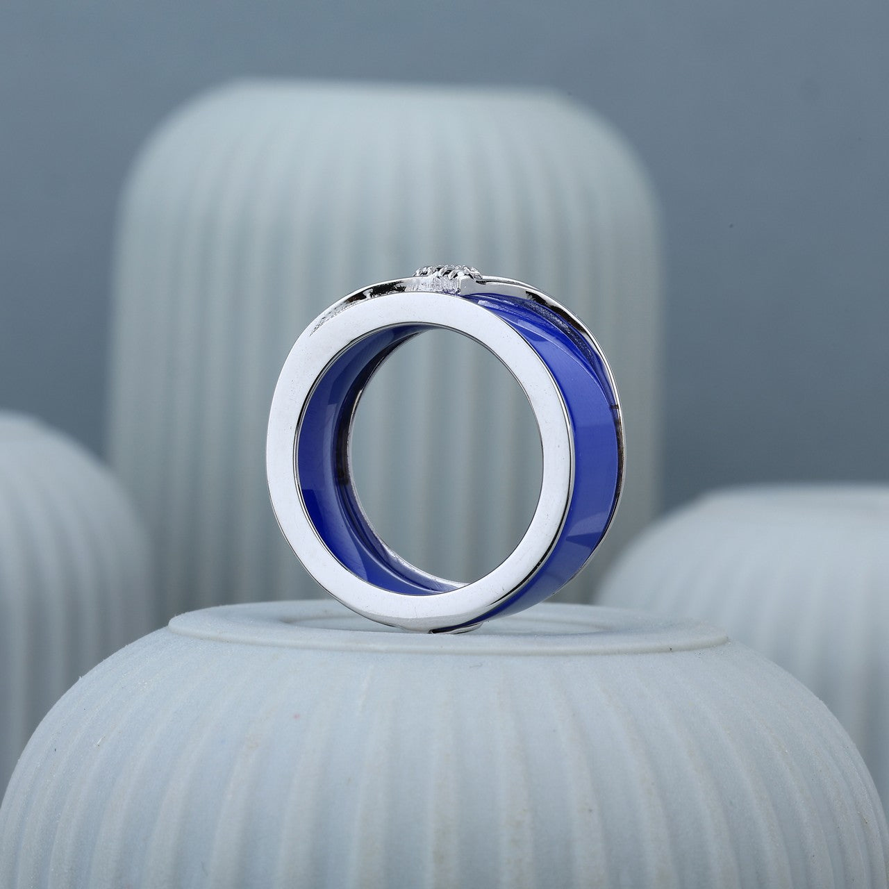 Blue Enamel Modern Silver Ring