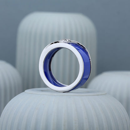 Blue Enamel Modern Silver Ring