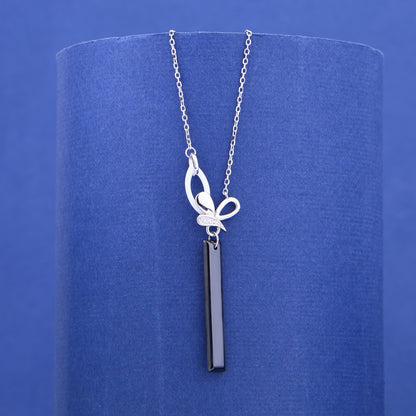 Black Ceramic Ribbon Charm Necklace- 925 Silver