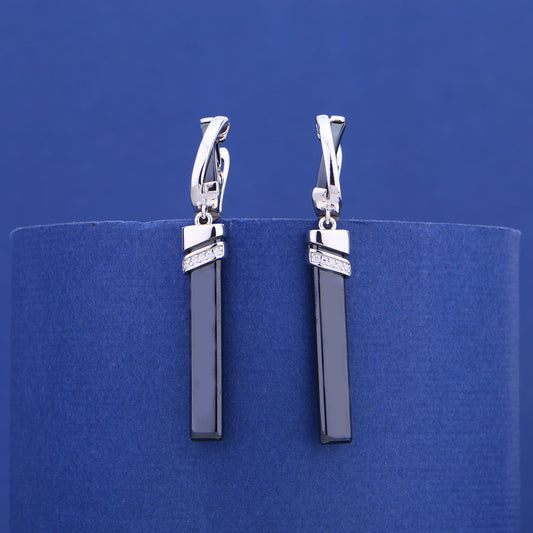 Urban Eclipse Long Bar Silver Earrings