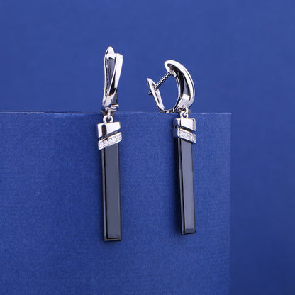 Urban Eclipse Long Bar Silver Earrings
