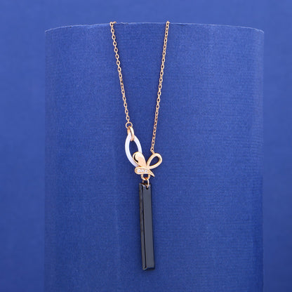 Noir Ribbon Drop- 925 Rose Silver Ceramic Necklace