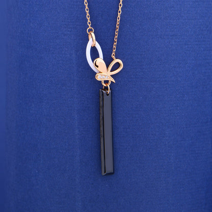 Noir Ribbon Drop- 925 Rose Silver Ceramic Necklace