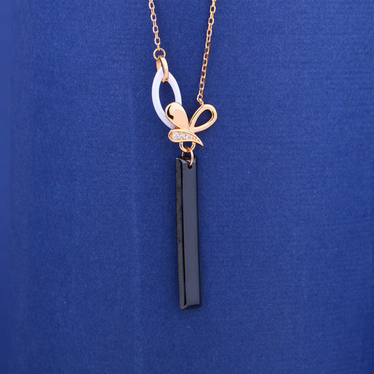 Noir Ribbon Drop- 925 Rose Silver Ceramic Necklace