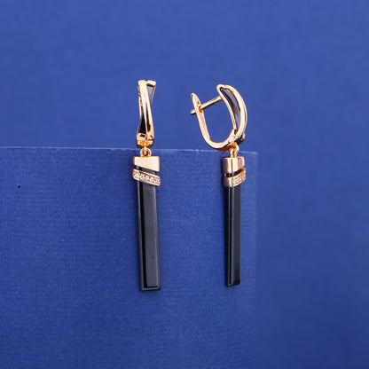 Black Velvet Bar Line Rose Earrings