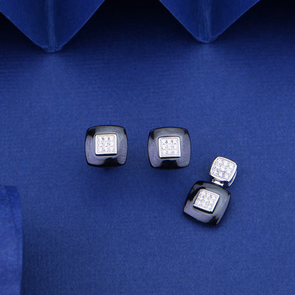 Square Spark Silver Ceramic Pendent Set