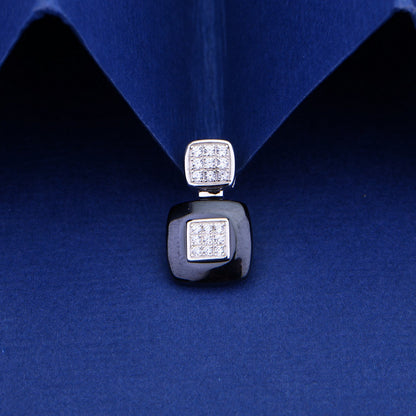 Square Spark Silver Ceramic Pendent Set